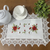 Bandeja Toalhinha Bordada C/Guippir Elegance Branco Florzinha Vermelha