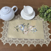 Bandeja Toalhinha Bordada C/Guippir Elegance Dourado C/Flor Azul