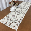 Caminho de Mesa 1.80m Crivo Floral Bordado Nude C/Cinza