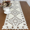 Caminho de Mesa 1.80m Crivo Floral Bordado Nude C/Cinza