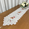 Caminho de Mesa Bordado Organza Branco C/ Flor Amarela e Laranja 1,80