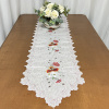 Caminho de Mesa Bordado Organza Branco C/ Flor Amarela e Laranja 1,80