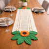 Caminho de Mesa em Crochê 1,60m Flor Laranja