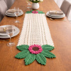 Caminho de Mesa em Crochê 1,60m Flor Rosa
