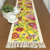 Caminho de Mesa em Tear e Chita com Franja 1.60m Amarelo C/Flores Rosa I