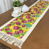 Caminho de Mesa em Tear e Chita com Franja 1.60m Amarelo C/Flores Rosa II