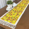 Caminho de Mesa em Tear e Chita com Franja 1.60m Amarelo C/Florzinhas Laranja