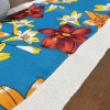 Caminho de Mesa em Tear e Chita com Franja 1.60m Azul C/Flores Vermelhas e Laranja