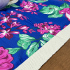 Caminho de Mesa em Tear e Chita com Franja 1.60m Azul Marinho C/Flores Rosa