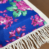 Caminho de Mesa em Tear e Chita com Franja 1.60m Azul Marinho C/Flores Rosa