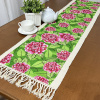 Caminho de Mesa em Tear e Chita com Franja 1.60m Verde C/Flores Rosa 1