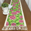 Caminho de Mesa em Tear e Chita com Franja 1.60m Verde C/Flores Rosa 1