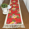 Caminho de Mesa em Tear e Chita com Franja 1.60m Vermelho C/Flores Amarela e Rosa