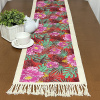 Caminho de Mesa em Tear e Chita com Franja 1.60m Vermelho C/Flores Rosa e Verde