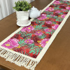 Caminho de Mesa em Tear e Chita com Franja 1.60m Vermelho C/Flores Rosa e Verde