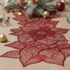 Caminho de Mesa Metalizado Vermelho em Formato Floral Vazado 90cm