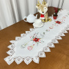 Caminho de Mesa Natalino Bordado Com Guippir 1.50m Branco Flor Vermelha