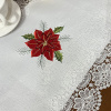 Caminho de Mesa Natalino Bordado Com Guippir 1.80m Branco e Flor Vermelha C/Laços