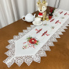 Caminho de Mesa Natalino Bordado Com Guippir 2.20m Branco Floral C/Laço Vermelho