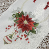 Caminho de Mesa Natalino Bordado Com Guippir 2.20m Branco Floral C/Laço Vermelho