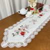 Caminho de Mesa Natalino Bordado Com Guippir 2.20m Branco Laço C/Flor Vermelha