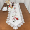 Caminho de Mesa Natalino Bordado Com Guippir 2.20m Branco Laço C/Flor Vermelha