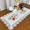 Caminho de Mesa Natalino Bordado Com Guippir 90cm Branco Flor Vermelha C/Sino