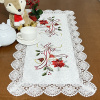 Caminho de Mesa Natalino Bordado Com Guippir 90cm Branco Flor Vermelha C/Sino