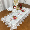Caminho de Mesa Natalino Bordado Com Guippir 90cm Branco Floral C/Laço Vermelho