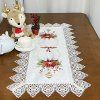 Caminho de Mesa Natalino Bordado Com Guippir 90cm Branco Floral C/Laço Vermelho