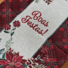 Caminho de Mesa Natalino em Tear 1,50m Xadrez Vermelho C/Floral Boas Festas