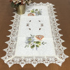 Caminho de Mesa Trilho Bordado C/Guippir Elegance Creme C/Flor Laranja e Cinza 90cm