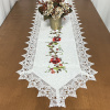 Caminho de Mesa Trilho Bordado C/Guippir Elegance Branco C/Flores Vermelhas I 2,20mt