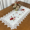 Caminho de Mesa Trilho Bordado C/Guippir Elegance Branco C/Flores Vermelhas 90cm