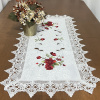Caminho de Mesa Trilho Bordado C/Guippir Elegance Branco C/Flores Vermelhas 90cm