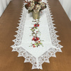 Caminho de Mesa Trilho Bordado C/Guippir Elegance Branco C/Flores Vermelhas I 1,50mt