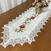 Caminho de Mesa Trilho Bordado C/Guippir Elegance Branco C/Flores Vermelhas I 1,50mt