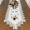 Caminho de Mesa Trilho Bordado C/Guippir Elegance Branco C/Flores Vermelhas II 1,80mt