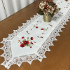 Caminho de Mesa Trilho Bordado C/Guippir Elegance Branco C/Flores Vermelhas II 1,80mt