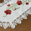 Caminho de Mesa Trilho Bordado C/Guippir Elegance Branco C/Flores Vermelhas III 1.80mt