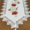 Caminho de Mesa Trilho Bordado C/Guippir Elegance Branco C/Flores Vermelhas III 1.80mt