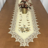 Caminho de Mesa Trilho Bordado C/Guippir Elegance Dourado C/Flor Marrom 1,50mt