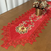 Caminho de Mesa Trilho Bordado C/Guippir Elegance Vermelho Girassol 2,20mt