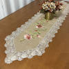 Caminho de Mesa Trilho Bordado C/Guippir Romance Chocolate C/Flor Rosa 2,20mt