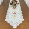 Caminho de Mesa Trilho Bordado C/Guippir Romance Branco C/Flores Goiaba 1,50mt