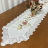 Caminho de Mesa Trilho Bordado C/Guippir Romance Branco C/Flores Goiaba 1,80mt