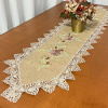 Caminho de Mesa Trilho Bordado C/Guippir Romance Chocolate C/Flor Marrom 2,20mt
