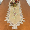 Caminho de Mesa Trilho Bordado C/Guippir Romance Chocolate C/Flor Marrom 2,20mt