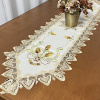Caminho de Mesa Trilho Bordado C/Guippir Romance Tulipas Douradas 2,20mt