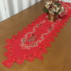 Caminho de Mesa Trilho Bordado C/Guippir Romance Vermelho C/Flores Vermelhas 1,80mt